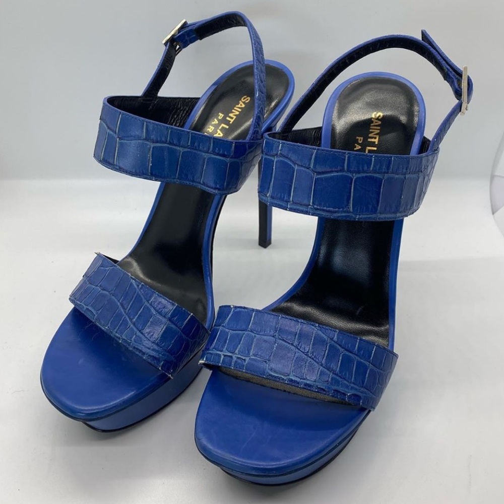 🖤🖤Saint Laurent Blue Croc- Stamped Leather Sandals🖤🖤. Black Friday